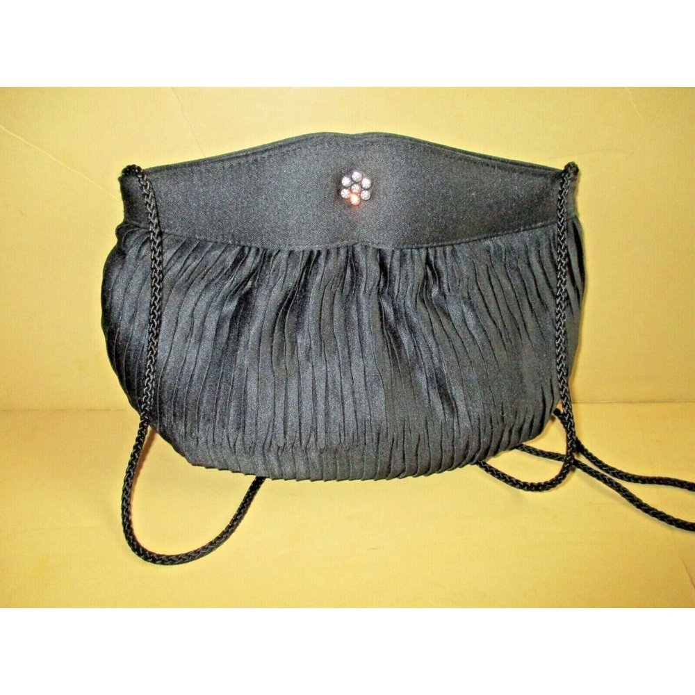 *Stunning Black Pleated Rhinestone Shimmering Clutch Crossbody Evening Bag